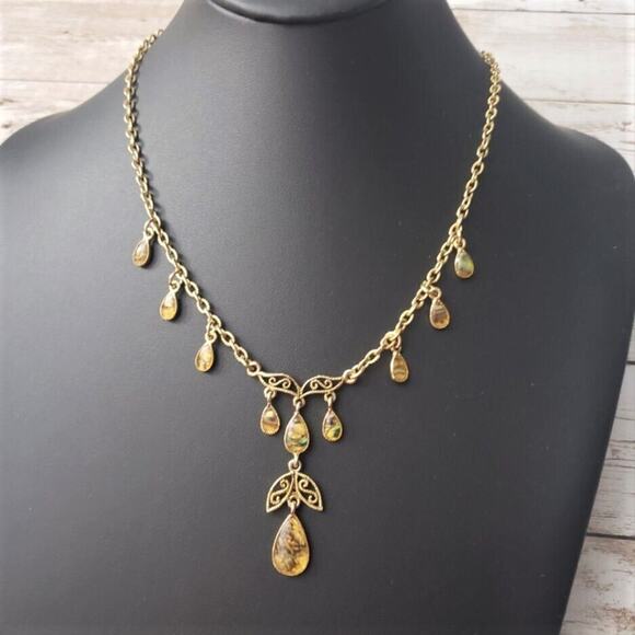 Cookie Lee Necklace - Ornate Antique Gold Tone with Dangles - Picture 1 of 4